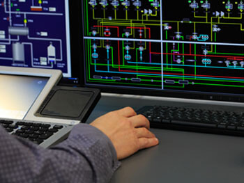 Engineer working on a building automation BIM design